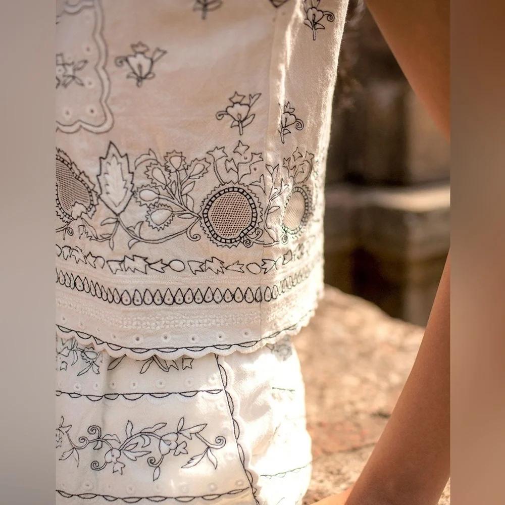 Scarlett Poppies Vintage Vouge White Embroidered Sleeveless Scallop Hem Top Sz S - Picture 3 of 11